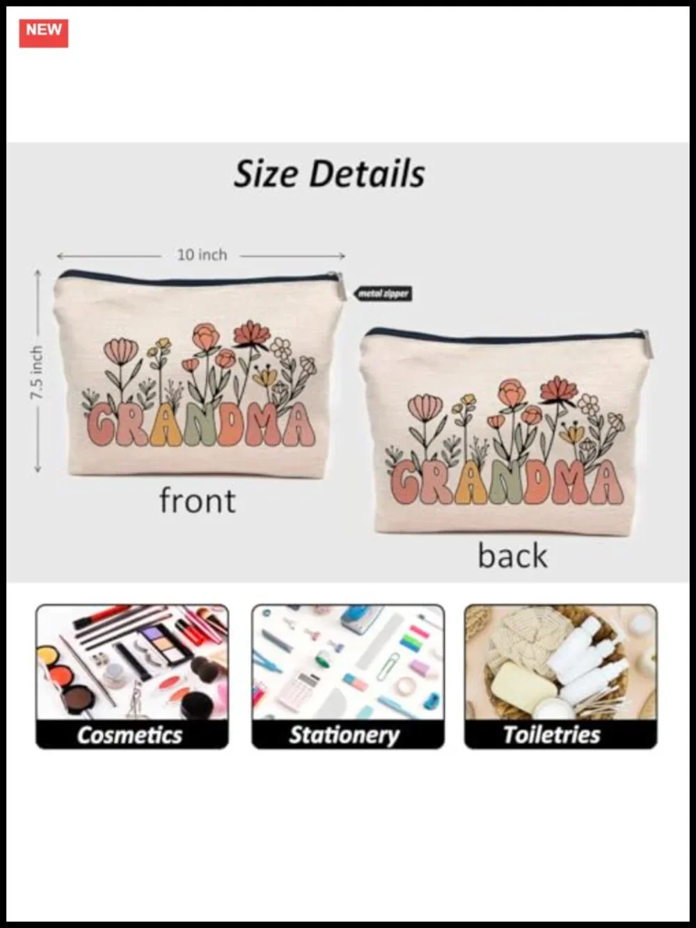 Grandma Makeup Bag Linen Cosmetic Pouch Travel Toiletry Gift